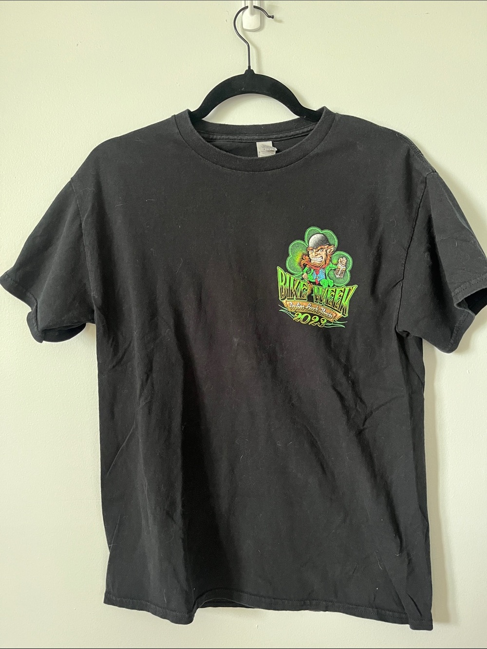 Black Graphic Tee with Green St. Patrick's Day Design bike week